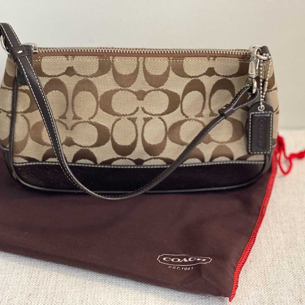 Coach Tan and Brown Signature Handbag